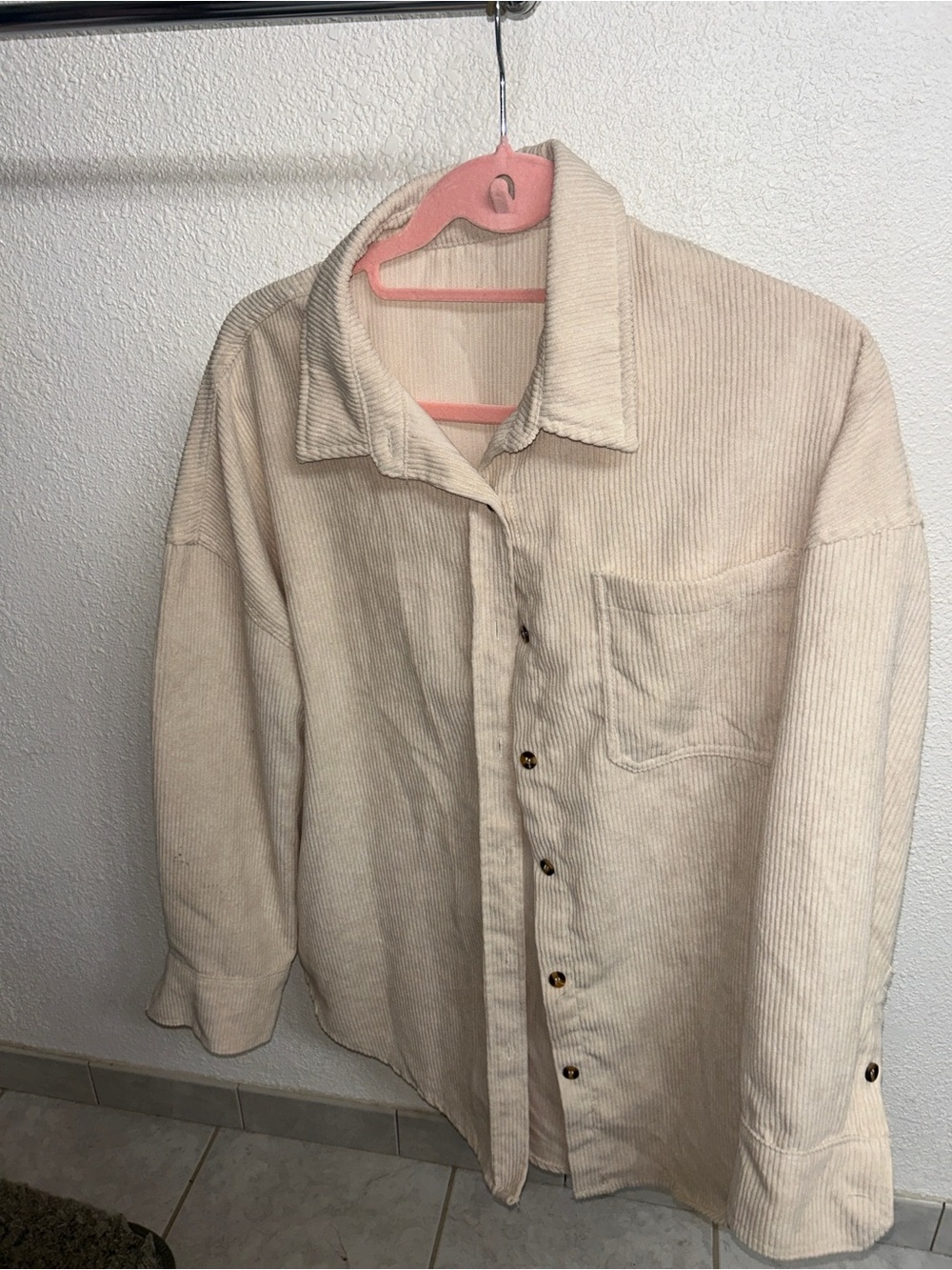Cream Corduroy Button-Up Shirt Jacket